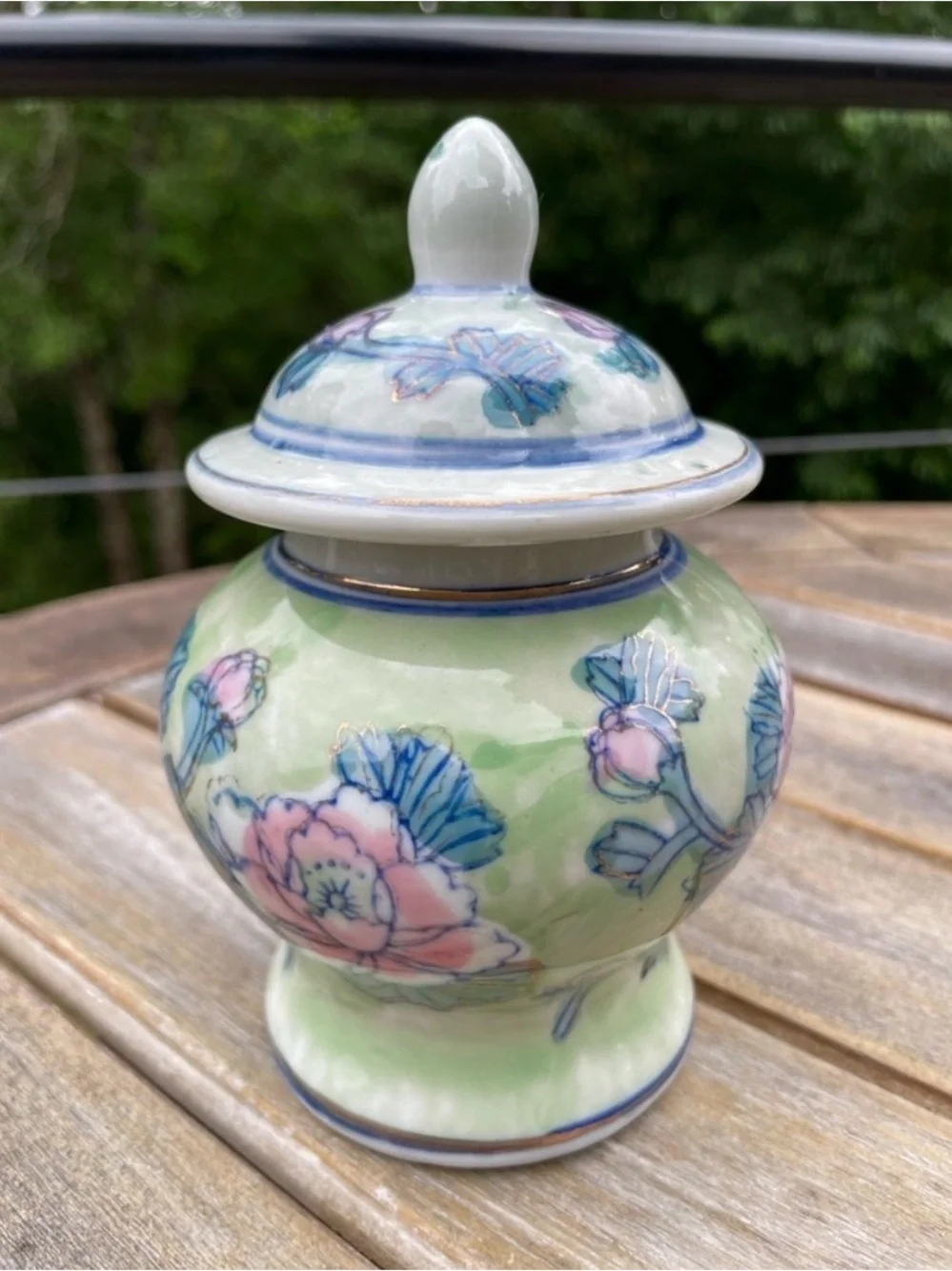 Vintage Ceramic Ginger Jar Hand Painted Floral Pastel Small Urn